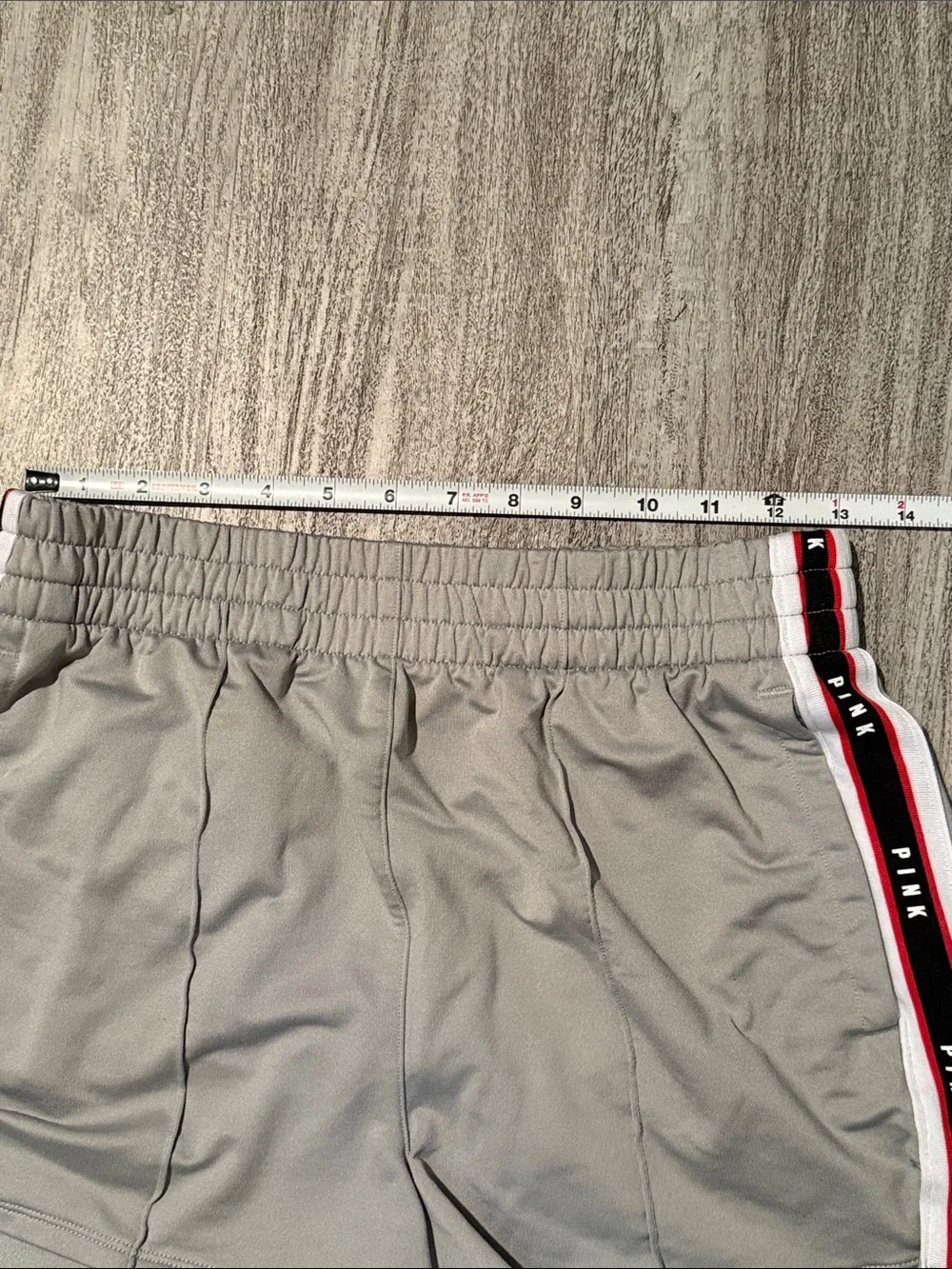 PINK Victoria's Secret Light Gray Athletic Shorts with Red & Black Side Stripes